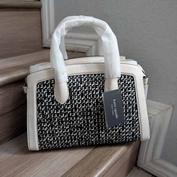 kate spade Handbags - NWT Kate Spade KH022 Knott Raffia Tweed Medium Zip-top Satchel Crossbody